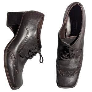 Vtg 1990s Bakers Dark Brown Leather Square Toe Block Heel Lace Up Oxfords Sz 7